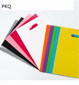 

50PCS black plastic gift bag with handle large yellow Festival gift bags white clothing store shopping bags for clothes