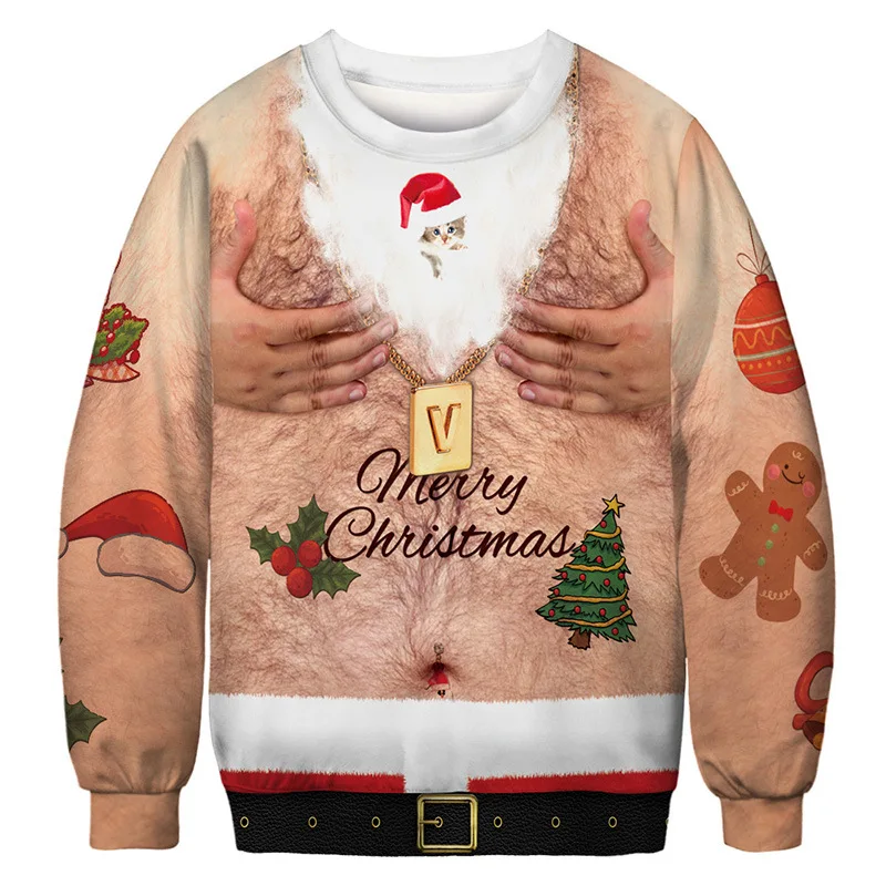 Уродливый Рождественский свитер для влюбленных, сексуальная одежда, свитер унисекс с 3D принтом, Новые свитера и свитера, Забавный Рождественский свитер - Цвет: Size V
