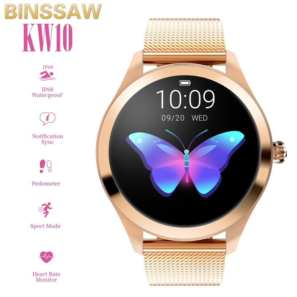 Smart Watch KW10  Women 2020 IP68 Waterproof Heart Rate Monitoring Bluetooth For Android IOS Fitness Bracelet Smartwatch PK KW18