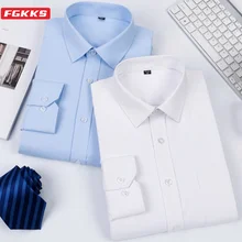 Fgkks модные брендовые Для мужчин рубашки Демисезонный Для мужчин однотонный Цвет обтягивающая рубашка с длинными рукавами Топы