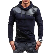 ZOGAA 2019 PU Leather Mens Polo Shirt Long Sleeve Slim Patchwork Lapel Polos Casual Leather Splice Cool Polos Autumn Male Tops