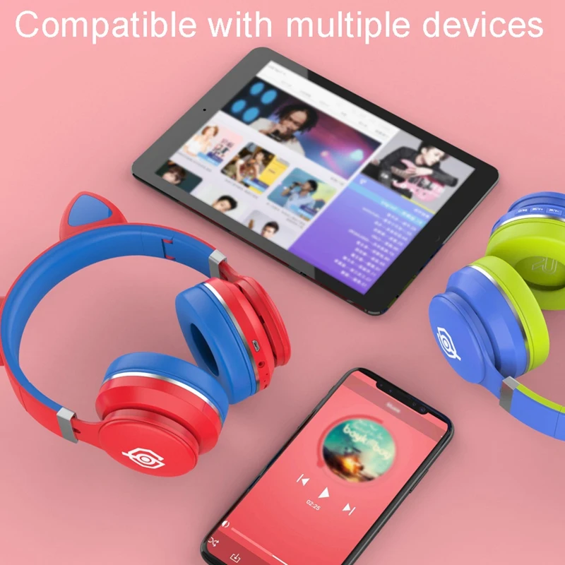 Bluetooth 5 0 Cat Ear Headphones LED Light Up Noise Cancelling Adults Kids Girl Headset Support TF Card