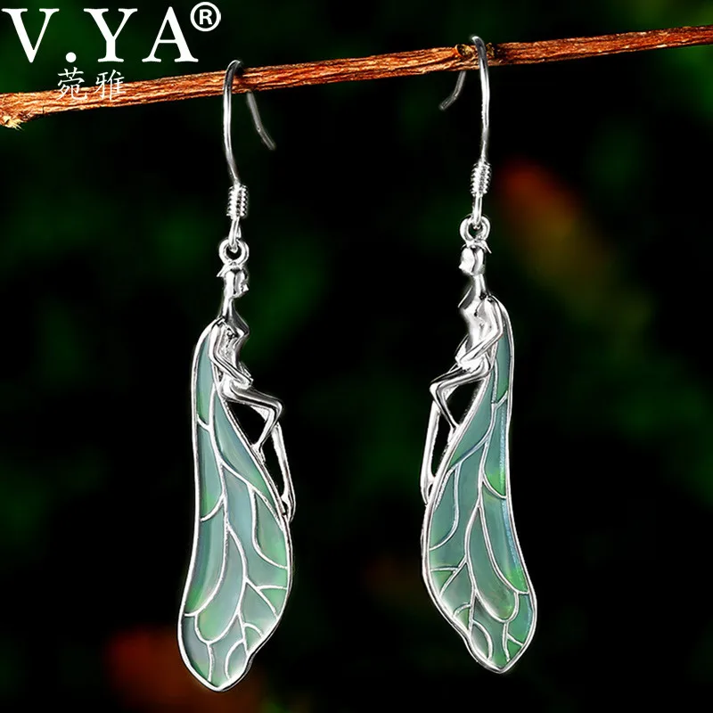 V. YA 925 пробы серебряные висячие серьги с крыльями ангела для женщин, вечерние ювелирные изделия, модные эмалированные Висячие Серьги Brincos
