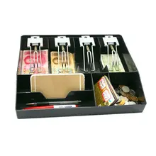 8 сеток, увеличивающая рост, черный пластиковый ящик для хранения монет, денег, банкнот, лоток для денег, органайзер с 4 съемными металлическими зажимами