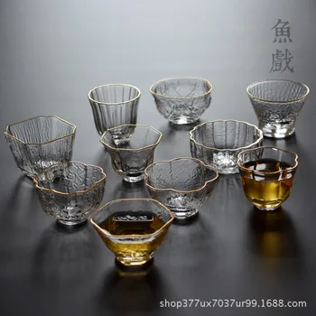 

Glass Small Tea Cup Gold Free Style Libre Kung Fu Japanese Style Tea Cup Handmade Kubek Do Herbaty Kitchen Dining Bar BZ50CB
