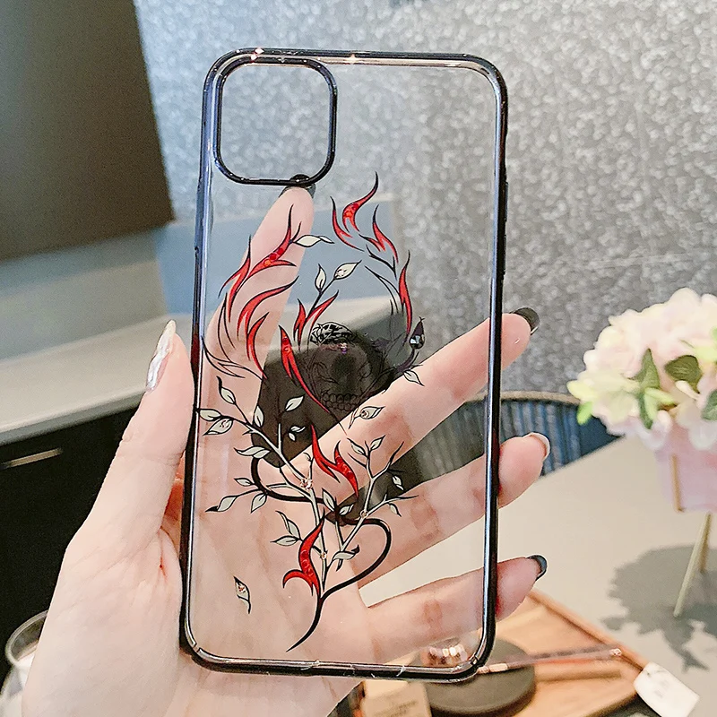 Блестящий противоударный чехол с кристаллами розы для iPhone 11/Pro/Max Kingxbar, роскошный Твердый чехол с покрытием, чехол с бриллиантами для iPhone 11 Pro Max - Цвет: Черный
