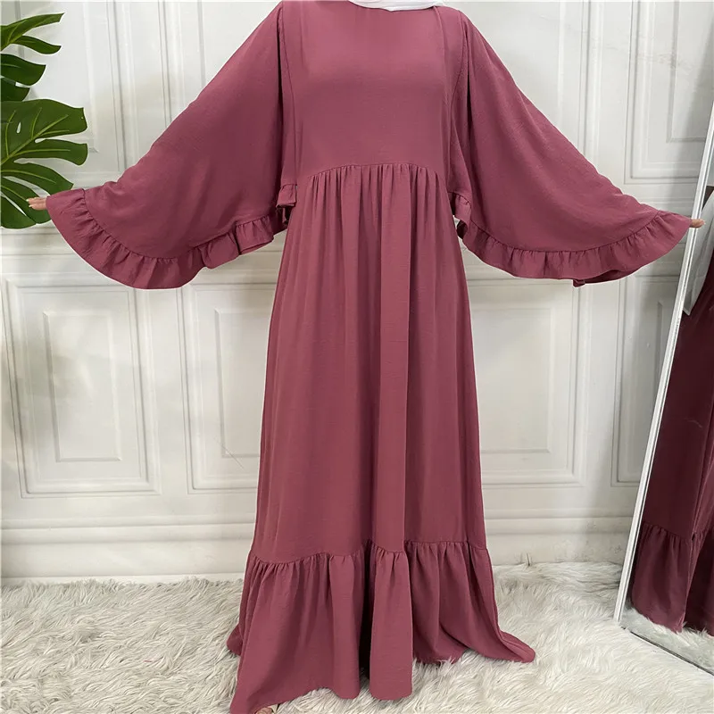 

Kaftan Abayas Muslim Long Dress Women Islamic Arabic Batwing Sleeve Ruffle Middle East Robe Dubai Turkey Maxi Robe Gown Casual