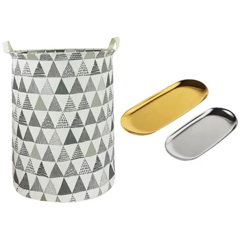 

1 Set Stainless Steel Vanity Trays, Cosmetic Organizer Trays & 1 Pcs Storage Bin Collapsible Organizer Basket
