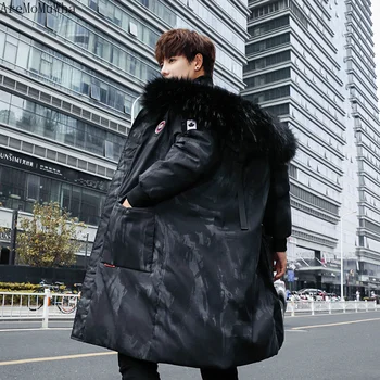 

AreMoMuWha New Winter Jacket Men's Cotton Jacket Handsome Long Cotton Coat Camouflage Thick Down Cotton Suit Korean VersionQX349
