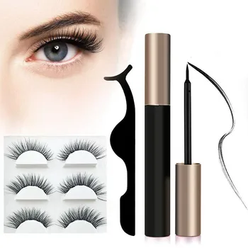 

3Pairs of Glue-free Magnetic Eyelashes set Magnet Liquid Eyeliner Tweezer Set Waterproof Long Lasting Reusable Eyelash Extension