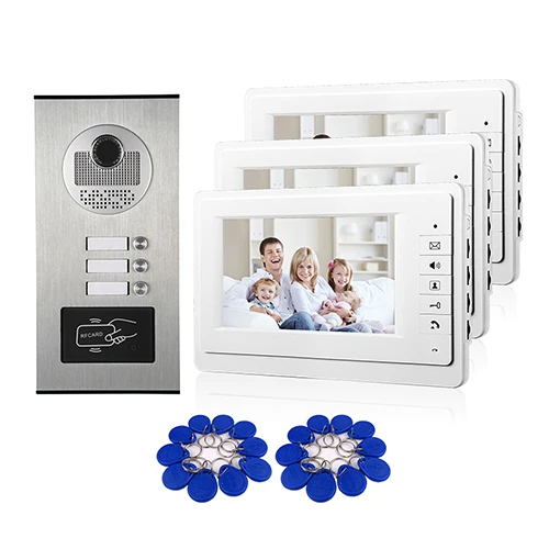 New 7" Screen Video Intercom Apartment Door Phone System 2 White Monitors RFID Access Door Camera for 2 / 3 / 4 Apartment Family intercom doorbell Door Intercom Systems