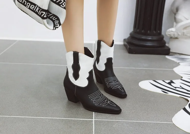 

Classic Mixed Colors PU Leather Cowboy Ankle Boots Women Wedge High Heel Booties Snake Print Western Cowgirl Boot 2019 Female