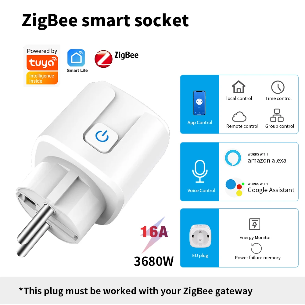 Smart Plug AXUS Tuya ZigBee EU 16A Power Monitor Timer