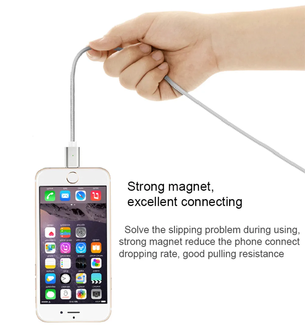 Fast Charging Nylon Braided 3 in 1 Strong Magnetic USB Data Sync Cable for iphone Android Type-C