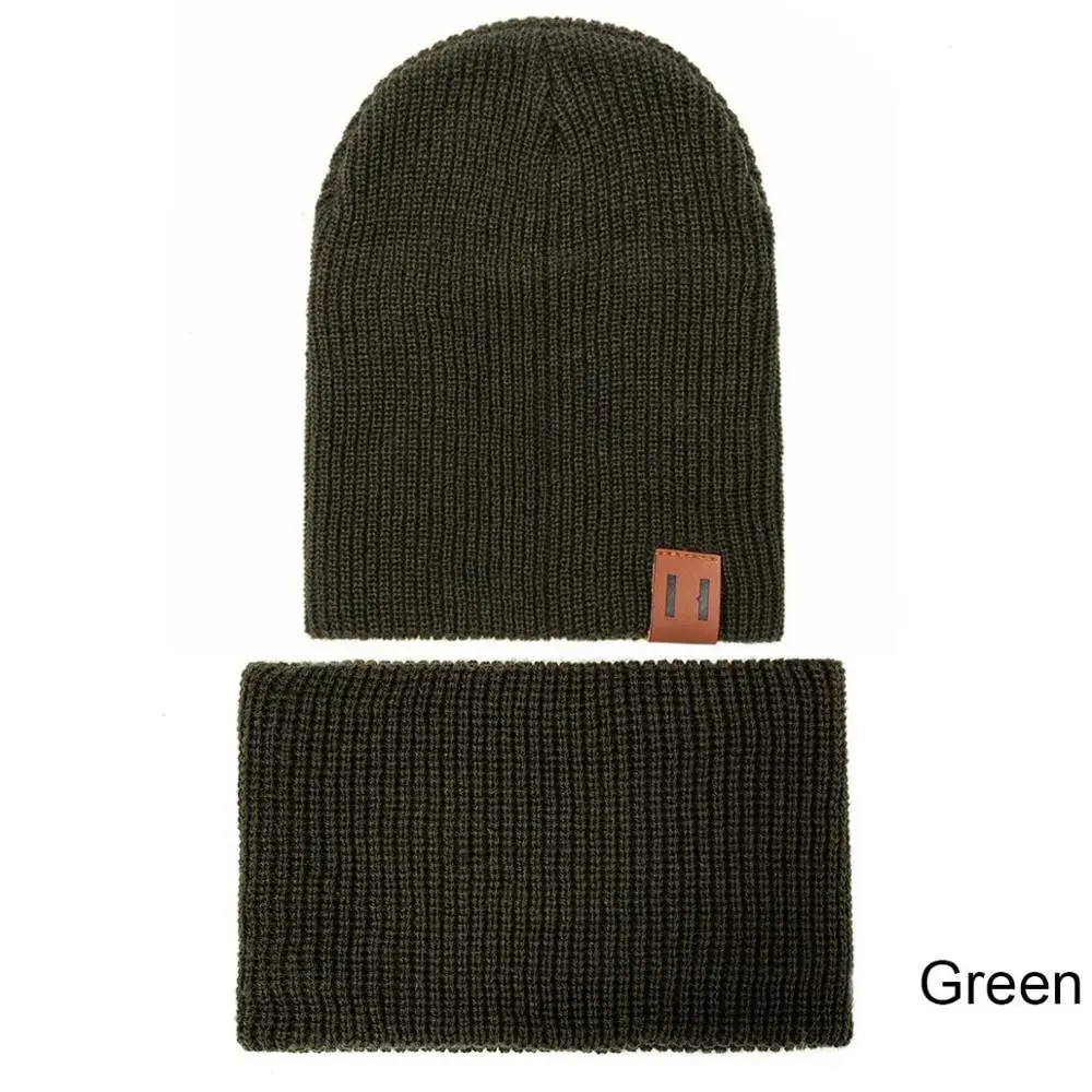 Dark green REAKIDS, зимняя детская шапка, шарф, комплект шапочки, детская шапка и снуд, теплая детская шапка, шарф, костюм, вязанная крючком хлопковая Милая вязаная шапка, шапка - Цвет: Dark green