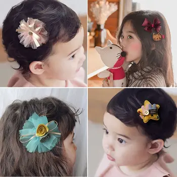 

18Pcs/Set Cute Bowknot Flower Star Crown Animal Hair Ball Hair Clip 7 Color Optional Polyester Cloth Hairpin Kids Girls Headwear