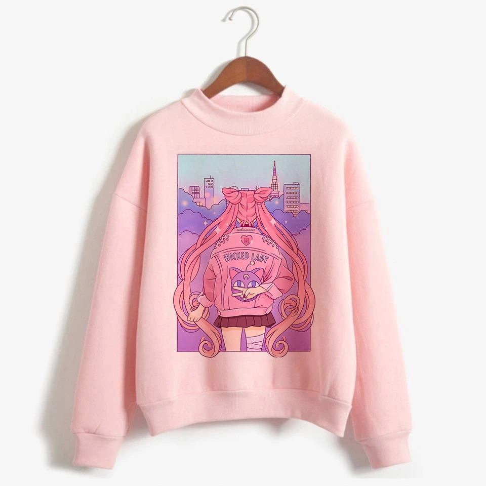 Сейлор Мун каваи Harajuku толстовки для женщин осень зима теплый мультфильм 90s