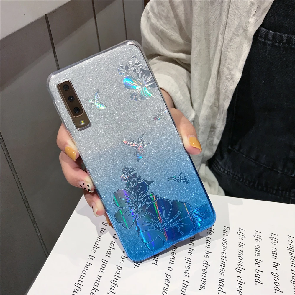 Gradient Buterfly Flower Glitter Case For XiaoMi 9 SE 8 Lite A3 A2 RedMi Note 7 6 Pro 5 Plus 7A 6A Cover Soft TPU Phone Cases |