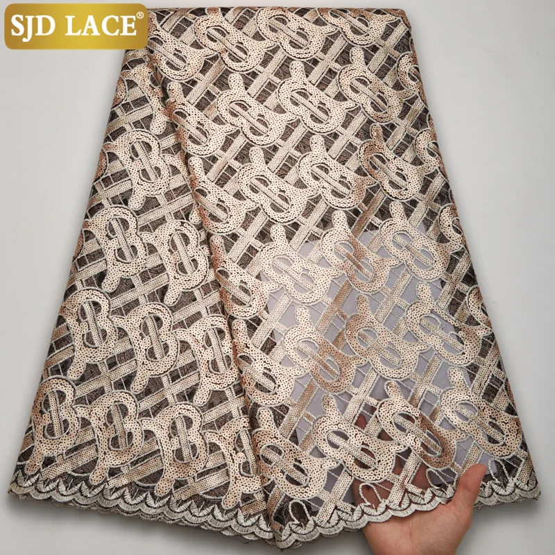 SJD LACE Sequins Tulle Mesh African Lace Fabric Luxury French Nigerian Net Lace Fabric High Quality Wedding Dress Material A2620