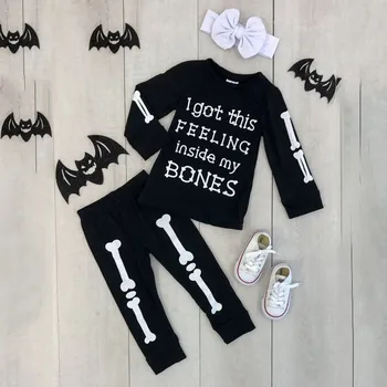 

2Pcs Newborn Baby Boy Girl Halloween Skull Costume Sunsuit Toddler Kids Cotton Bow Long Pants Clothes Headband Outfits Costume