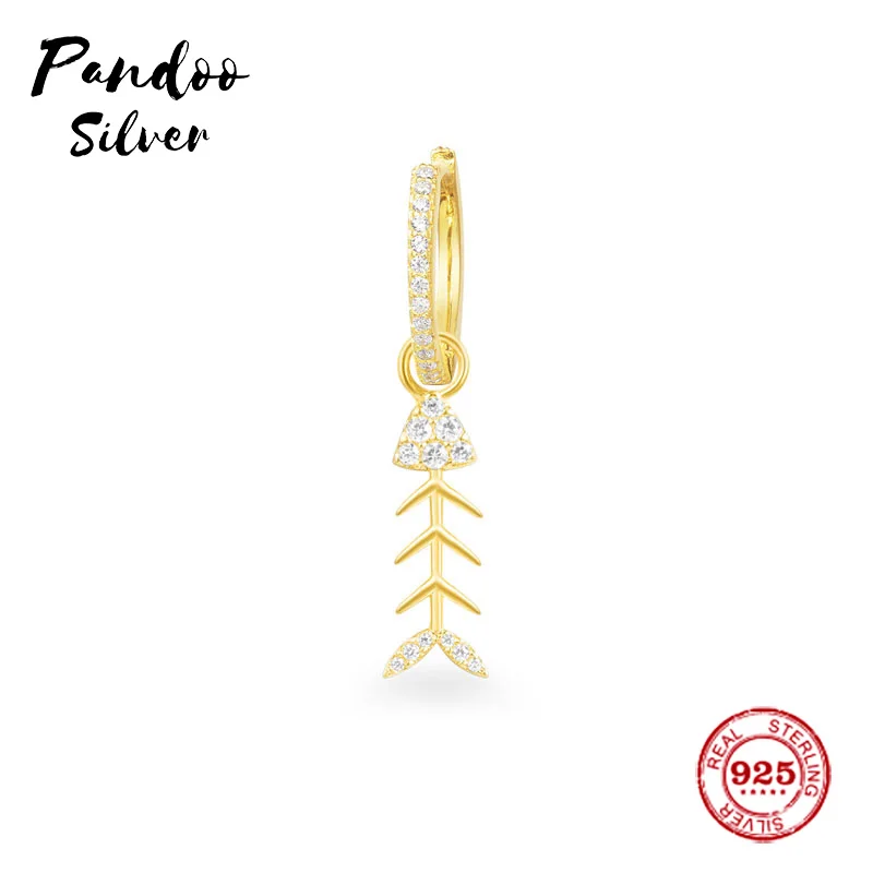 Pandoo модная подвеска Стерлинговое Серебро 1:1 копия, одиночные желтые серебряные серьги Fishbone Роскошные ювелирные изделия подарок для женщин