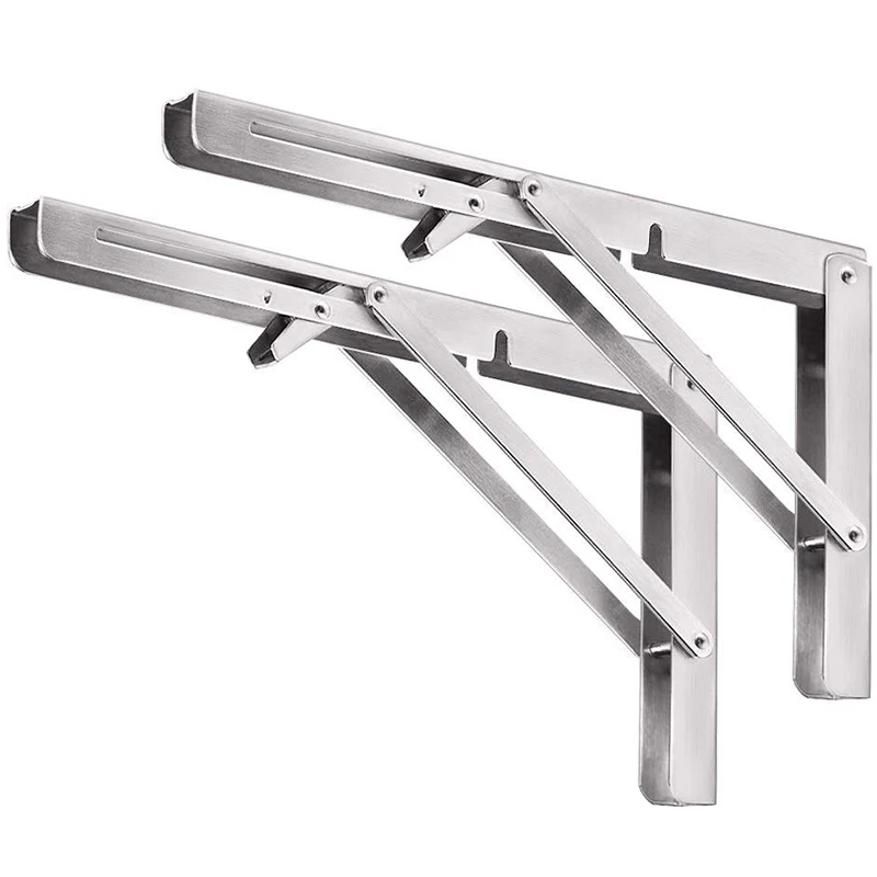 2Pcs Stainless Steel 12" Folding Table Bracket Shelf Bench Support Heavy Duty 