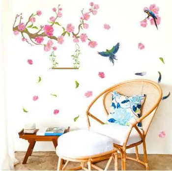

Xl8187 Peach Blossom Swing Wall Stickers Pink Flower Bedroom Stickers Romantic And Elegant Decorative Wall Stickers For Wedding
