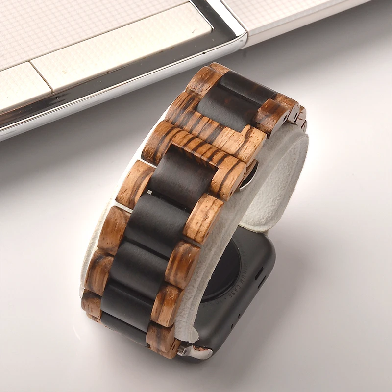 Высокое качество деревянный ремешок для наручных часов Apple watch, версии натурального бамбука черный коричневый ремешок для наручных часов iwatch серии 5 4 3 2 1 40/44/42/38 мм полосы