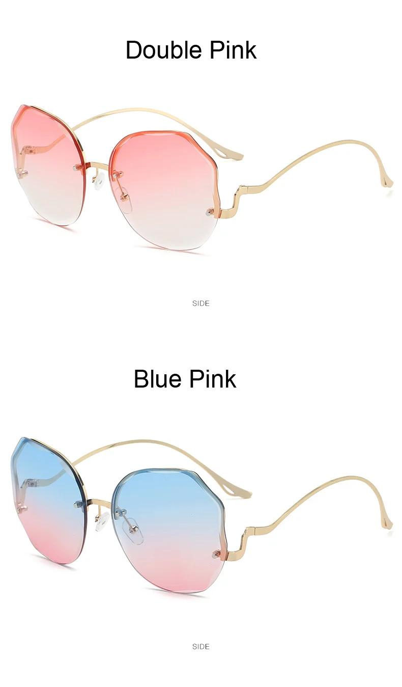 Irregular Round Sunglasses Women Brand Designer Gradient Fashion Sun Glasses Female Rimless Metal Curved Temples Oculos De Sol big cat eye sunglasses