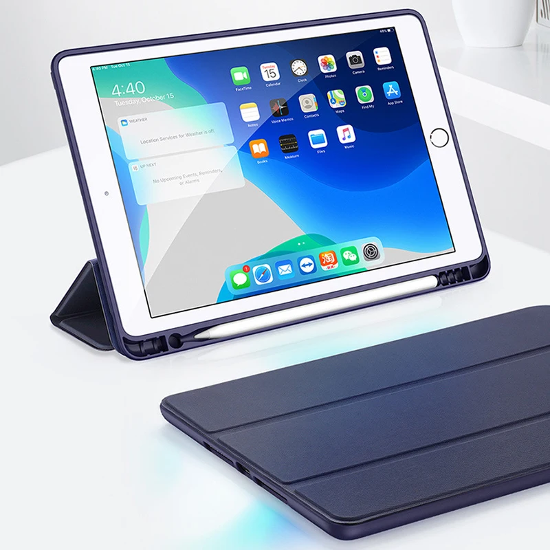 Чехол для iPad 10,2 дюймов откидная подставка с функцией автоматического сна смарт-чехол 7-го поколения A2197 A2123 защитный чехол с держателем для ручек HY007