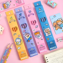 

4pc Kids Pencil for Korean Japanese Stationery Sketch Drawing Writing Kawaii Pencils for School Supplies Cheap Pencil Wholesale
