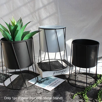 

Indoor Outdoor Garden Office Round Home Decor Desktop Cactus With Metal Stand For Succulent Modern Flower Pot Plant Container