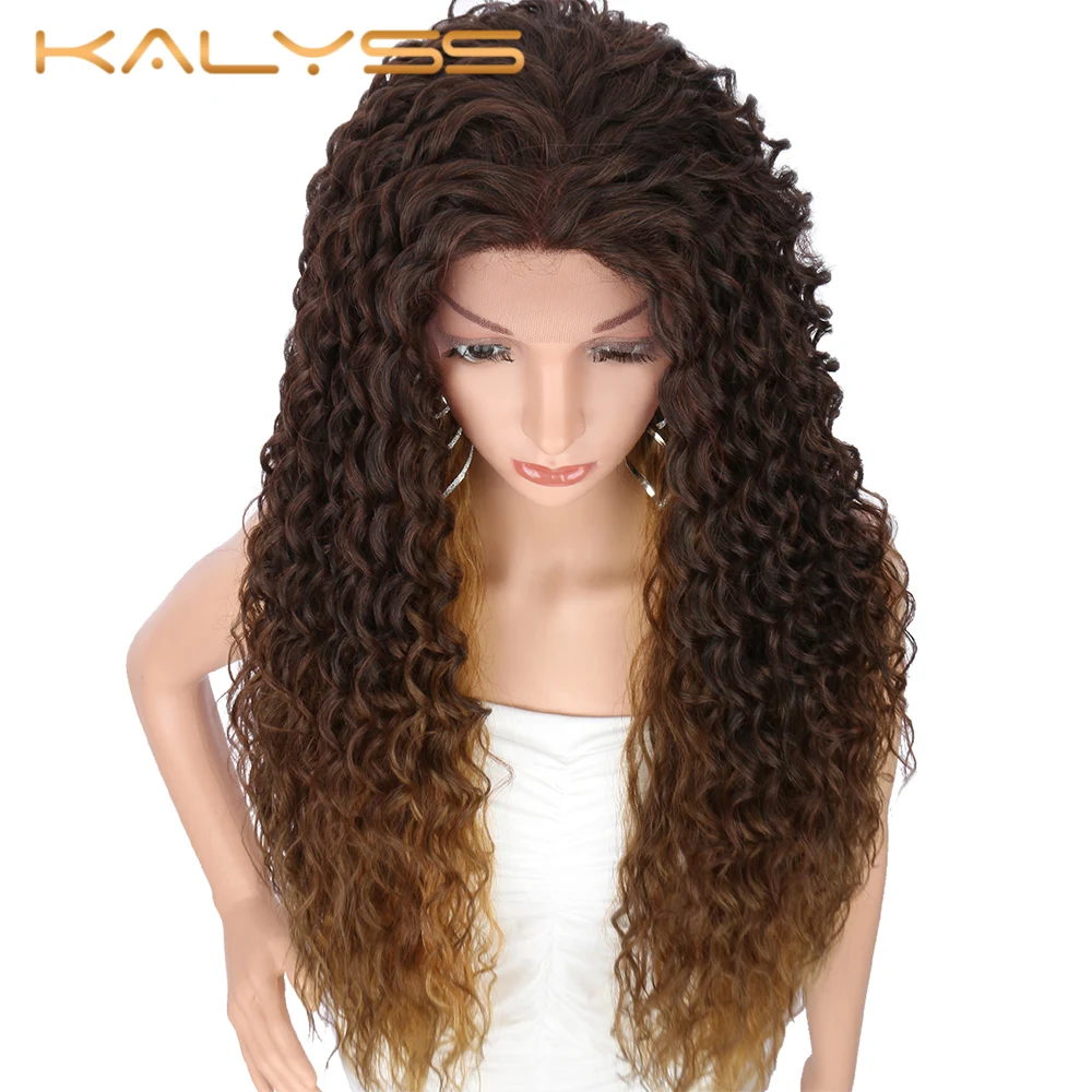 Curly Wigs Kanyss 28 дюймов ручной Плетеный парик для черных женщин синтетический парик на кружеве с детскими волосами Кудрявые Волнистые для косплея парик для женщин парики - Цвет: Curly Wigs