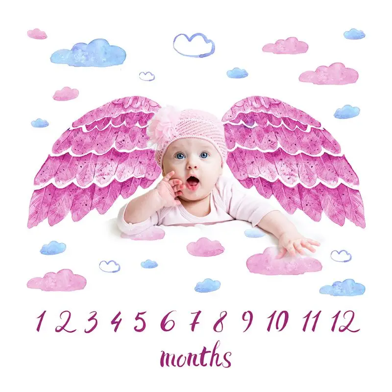 Младенцы Новорожденные ежемесячный рост фотографии одеяло s Baby Milestone фиолетовые крылья одеяло реквизит фон детский обёрточная бумага