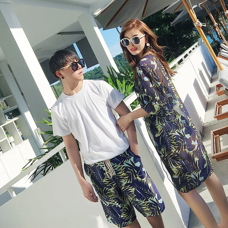 

Couples Bathing Suit Women's Three-piece Set Split Skirt Bikini Small Bust Gathering-Slimming WOMEN'S Swimsuit Couples Set