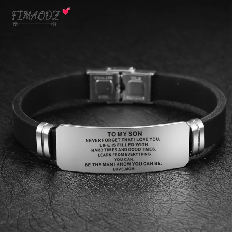 FIMAODZ To My Son Bracelet Be The Man I Know You Can Love Stainless Steel Silicone Wristband Father Mom Boys | Украшения и