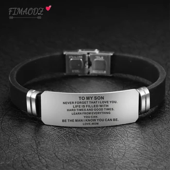 FIMAODZ-내 아들 팔찌는 당신이 당신을 사랑할 수 있다는 것을 알고 있습니다 스테인레스 스틸 실리콘 팔찌, 아버지 엄마 아들 팔찌 소년