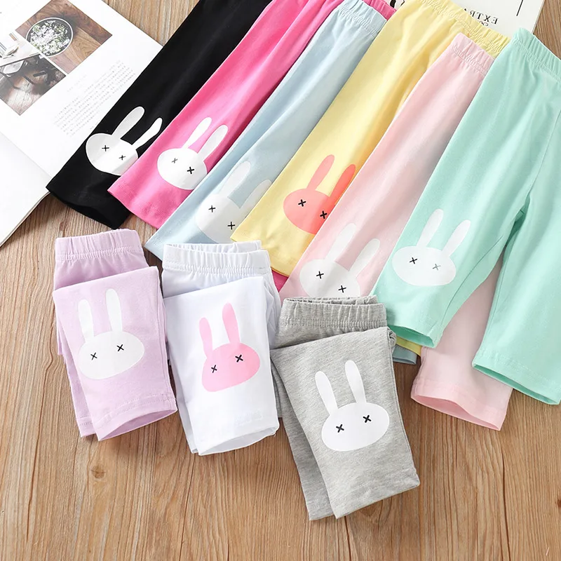 Summer 2 3 4 5 6 8 10 Years Baby Children Candy Color Basic Capri Thin Rabbit Print Little Kids Girls Knee Length Leggings girls pants,girls trousers,kids pants
