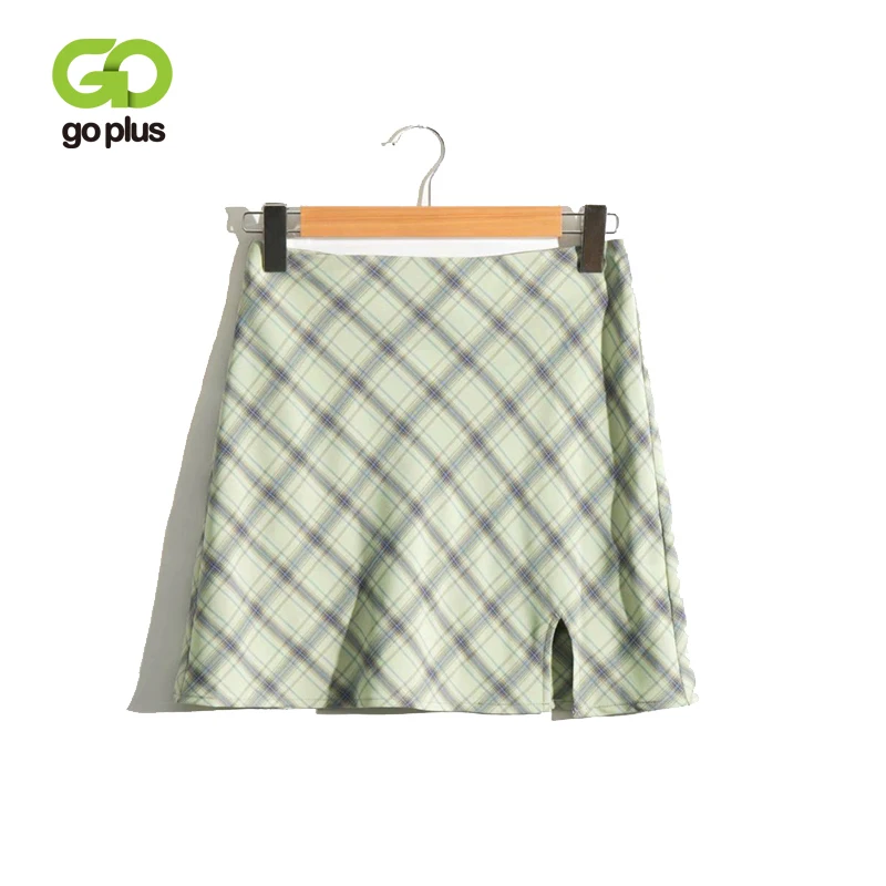 

GOPLUS Plaid Print Skirt High Slit High Waist Skirt Female Slim Skirt Retro Sexy Age Reduction Skirt All-match Hip Skirt