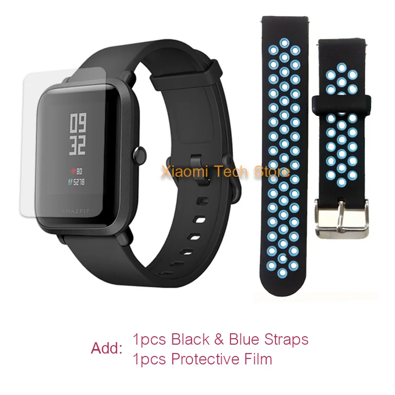 Смарт часы Xiaomi Amazfit Bip Huami GPS Умные часы [ Русский язык ] со склада России, Официальная гарантия 1 год - Цвет: -Blue and film-