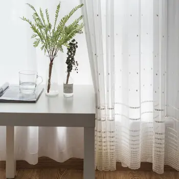 

Custom Modern Simple Embroidered White curtains for Living Room Bedroom Screen Living Room Bedroom Polyester-Cotton Yarn Curtain