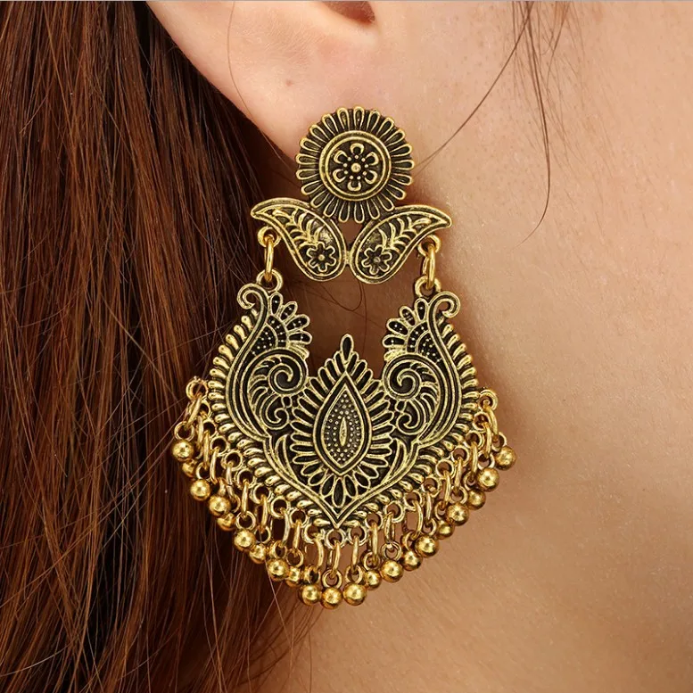 

2019 Top Indian Jhumka Gypsy Jewelry Silver Color Boho Vintage Ethnic Womens Earrings Hollow Water Drop Earrings For Women