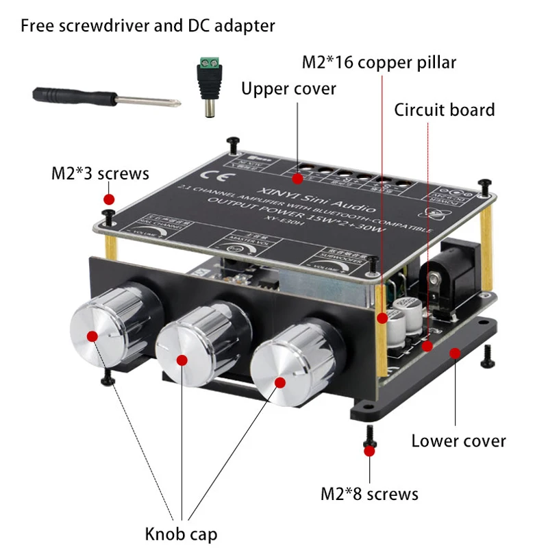 2.1 채널 2*15W+30W Bluetooth 전력 서브우퍼 증폭기 보드 HiFi 클래스 D 홈 시어터 오디오 스테레오 이퀄라이저 AUX 앰프