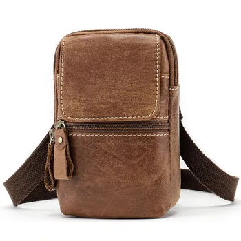 

BOLEKE New outdoor sports men luxury small waist packs crazy horse leather male casual phone bag purse quality guarantee