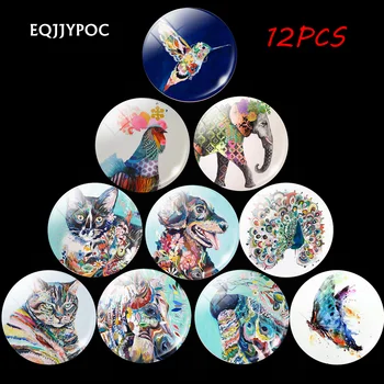 

Animal World Glass Fridge Magnets Set Magnetic Refrigerator Stickers with Tiger Peacock Bird Cat Horse Elephant Dog Butterfly