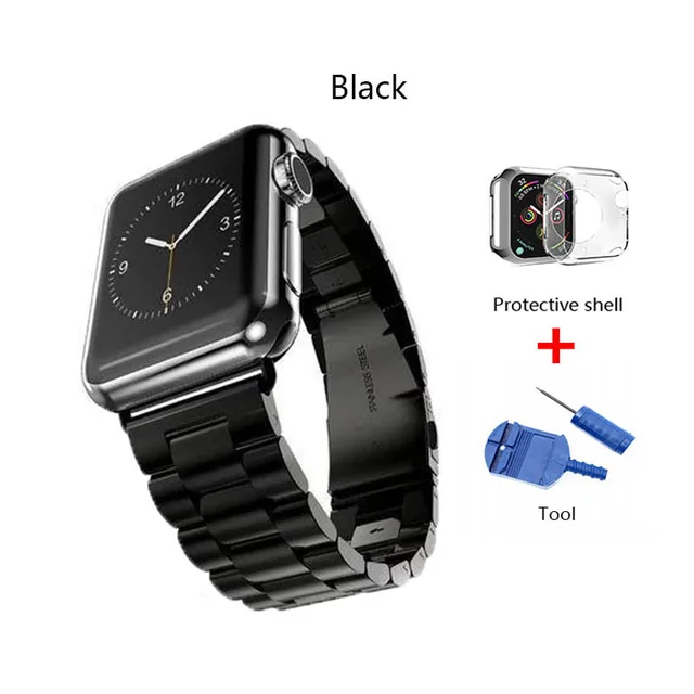 Stainless Steel Strap For Apple watch band 40mm 44mm 5 4 3 watch strap 38mm 42mm Bracelet Sport Metal WatchBand for iWatch 3 2 1 Black with Tool