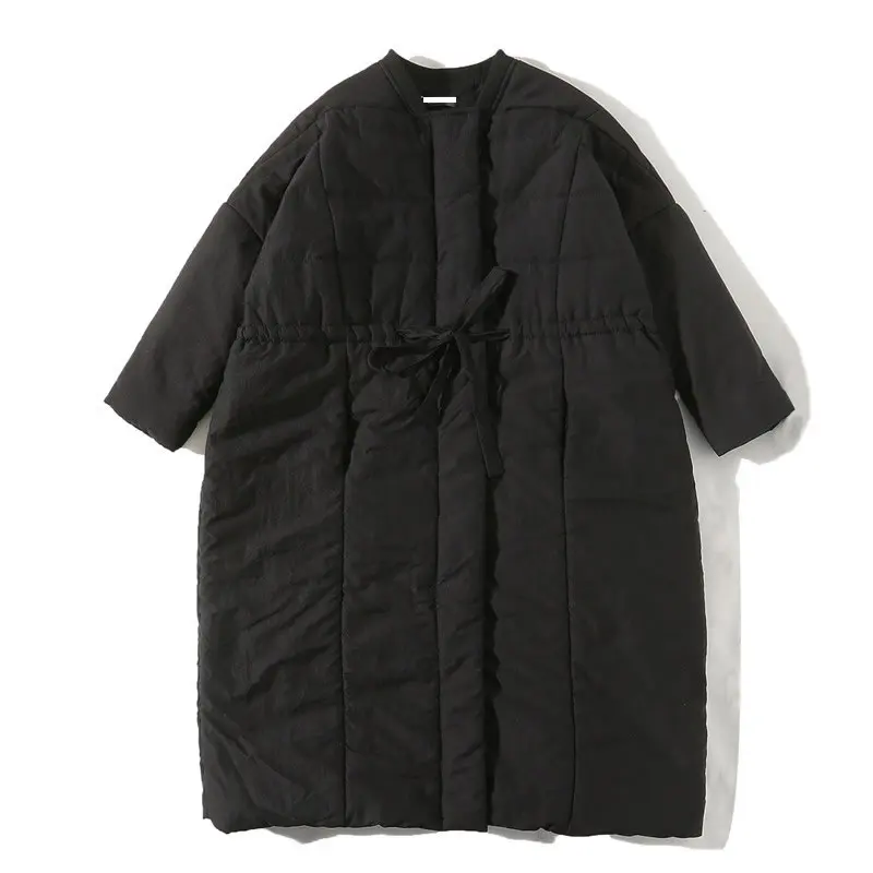 XITAO размера плюс повязки на шнурке парки Женская одежда зимние толстые с карманами тонкие приталенные парки пальто полный рукав Новинка XJ2362 - Цвет: black      XJ2362
