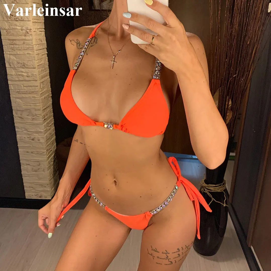 Swimwear Female Bikini-Set Diamond Rhinestone Two-Pieces Bling Women Swim-V2268 Jewelled