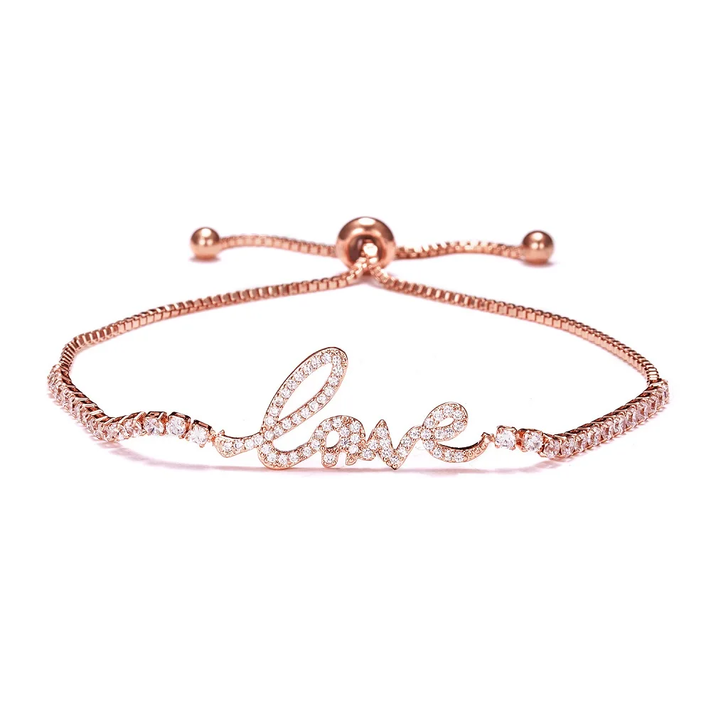 BR18Y0694 Rinhoo 1 шт. розовый, золотистый, медный крест-бабочка с двойным сердцем, браслет из циркона для женщин, модные украшения, подарок - Окраска металла: BR18Y0694