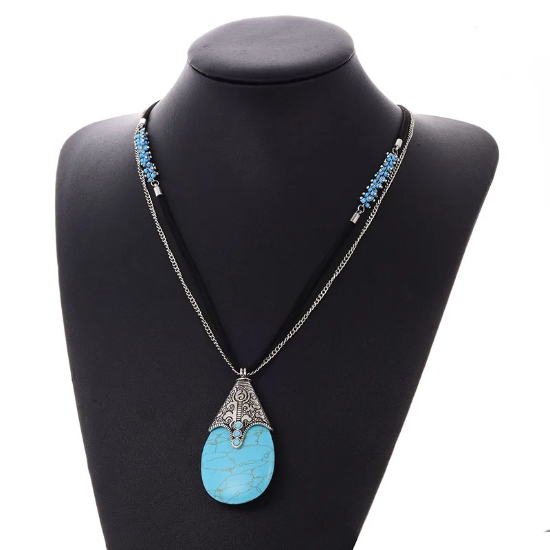 Shineland богемное многослойное ожерелье бусины из синего камня ручной работы с кисточкой длинная Подвеска для женщин Винтажная